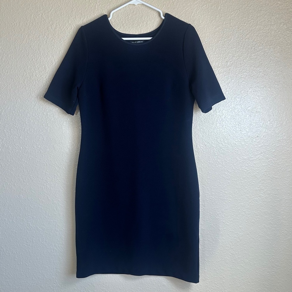 Mario Serrani Italy Womens Textured Knit Stretch Shift Stealth Dress Navy Size M